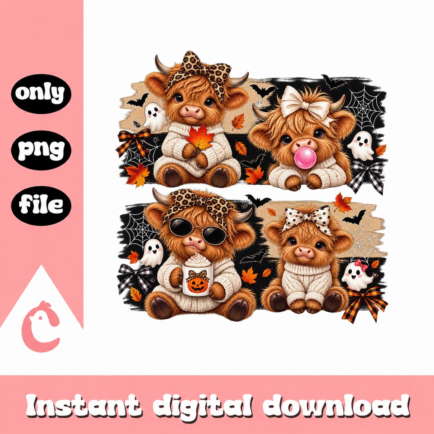 Highland Cow Halloween PNG Bundle, Fall Autumn Clipart, PNG