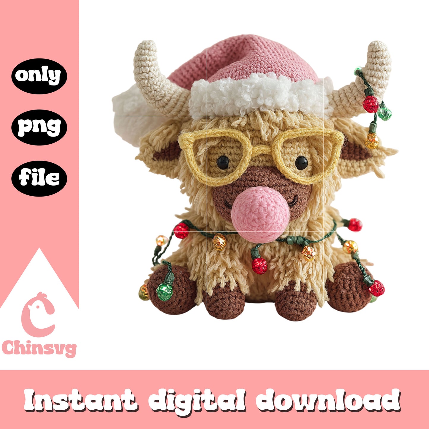 Highland cow bubble gum crochet png, crochet hooks png