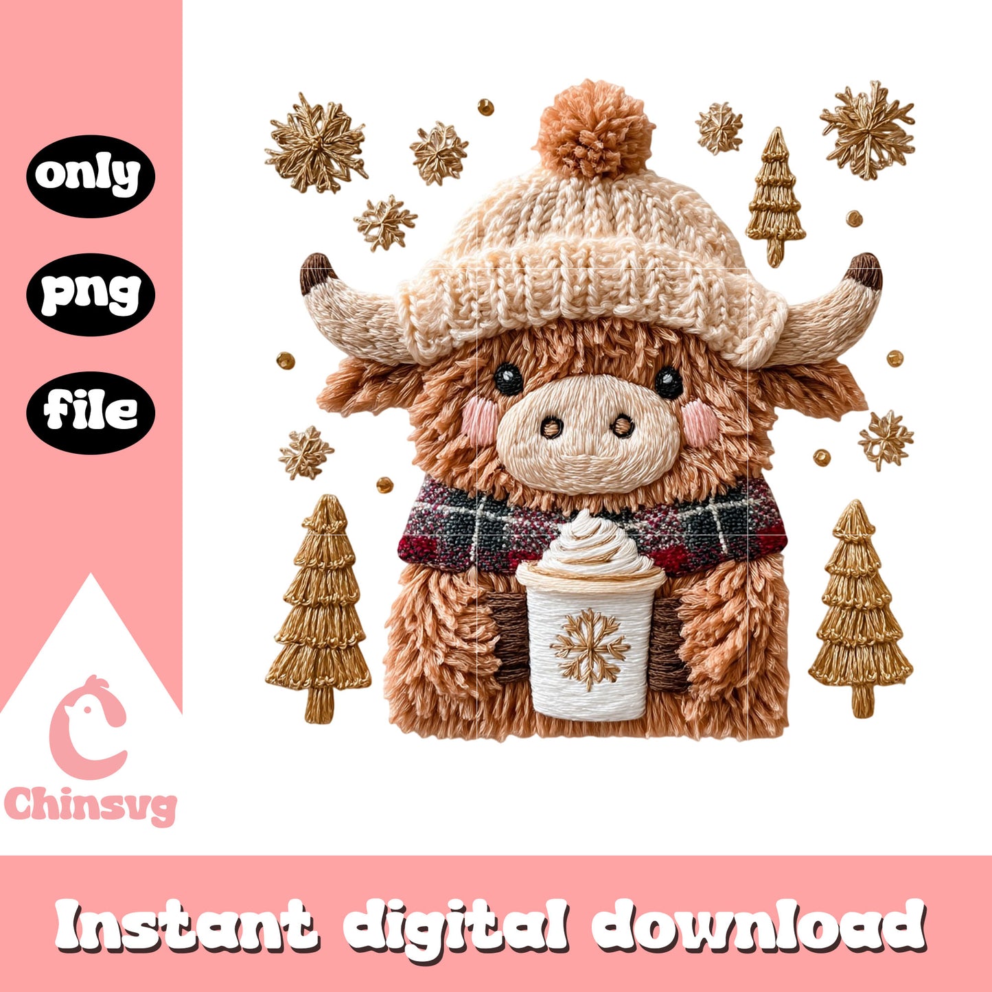 Highland cow christmas tree png, highland cow png