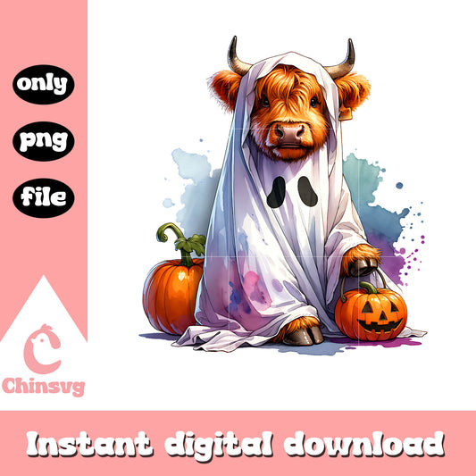 Highland cow ghost costume png, halloween costume png