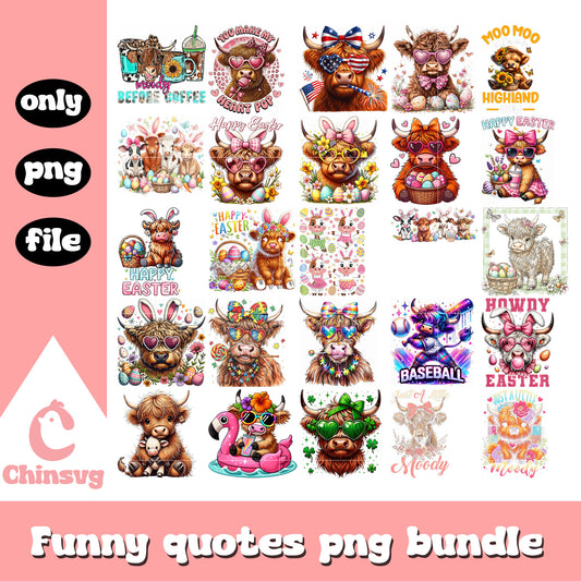 Highland cow on easter day bundle png, highland cow png, easter day png