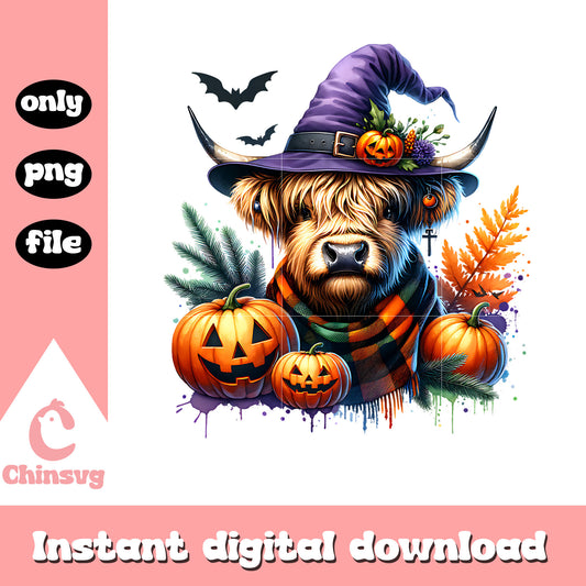 Highland cow spooky season png, halloween decorations png