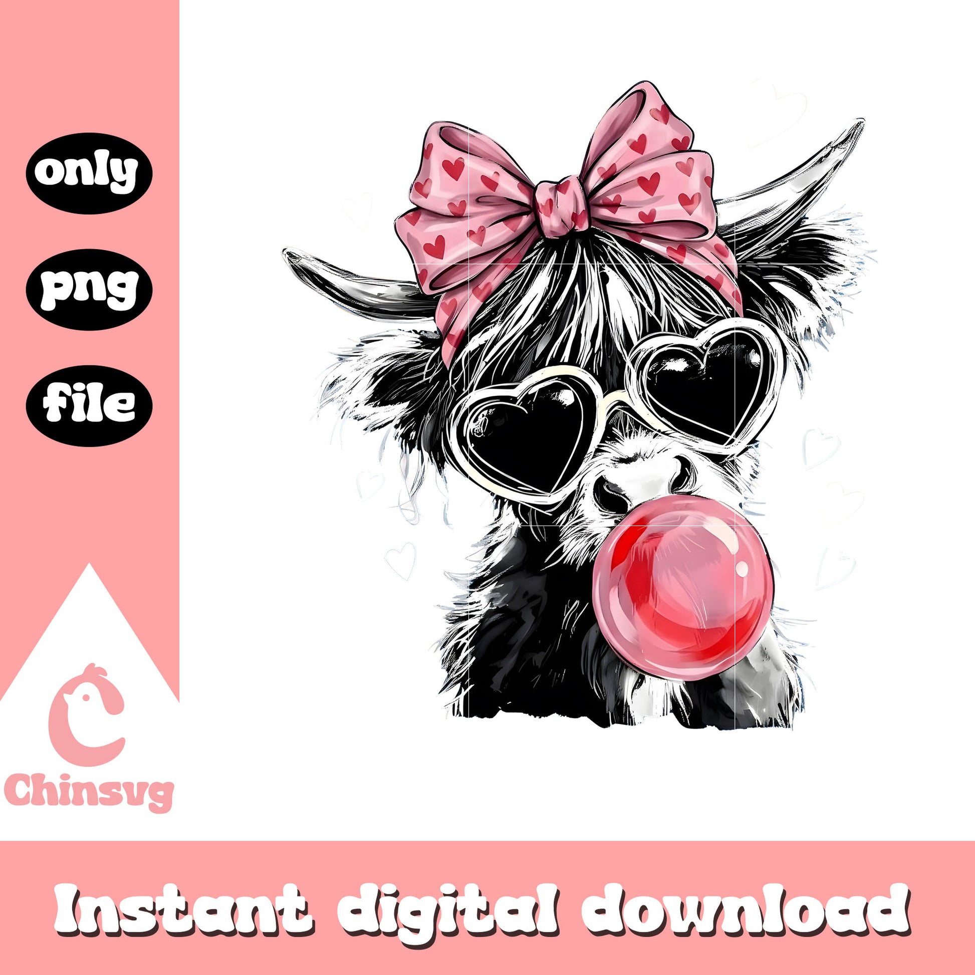 Highland cow valeninte retro png, valentine's highland cow​ png