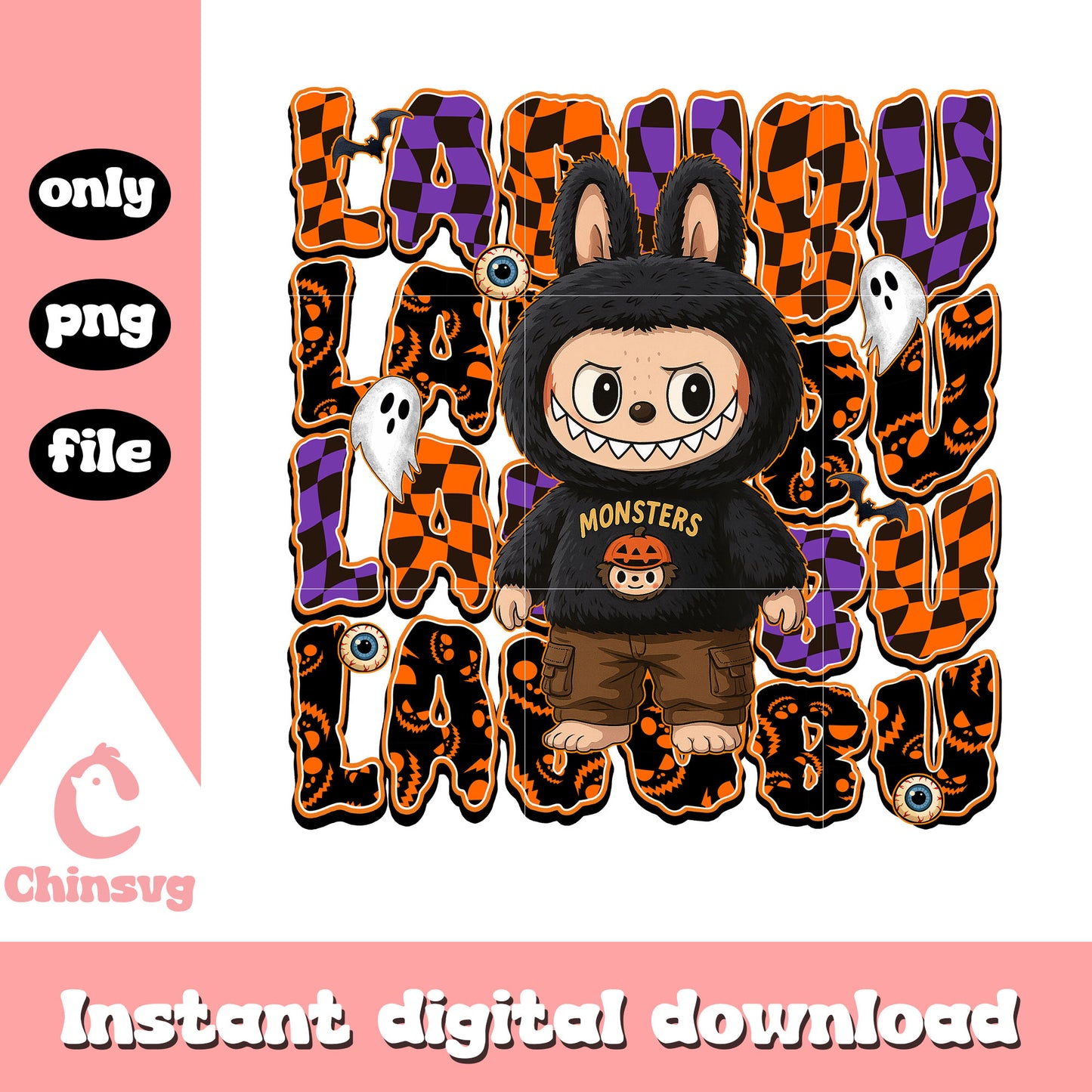 Hip hop monster labubu doll design png, monster halloween png