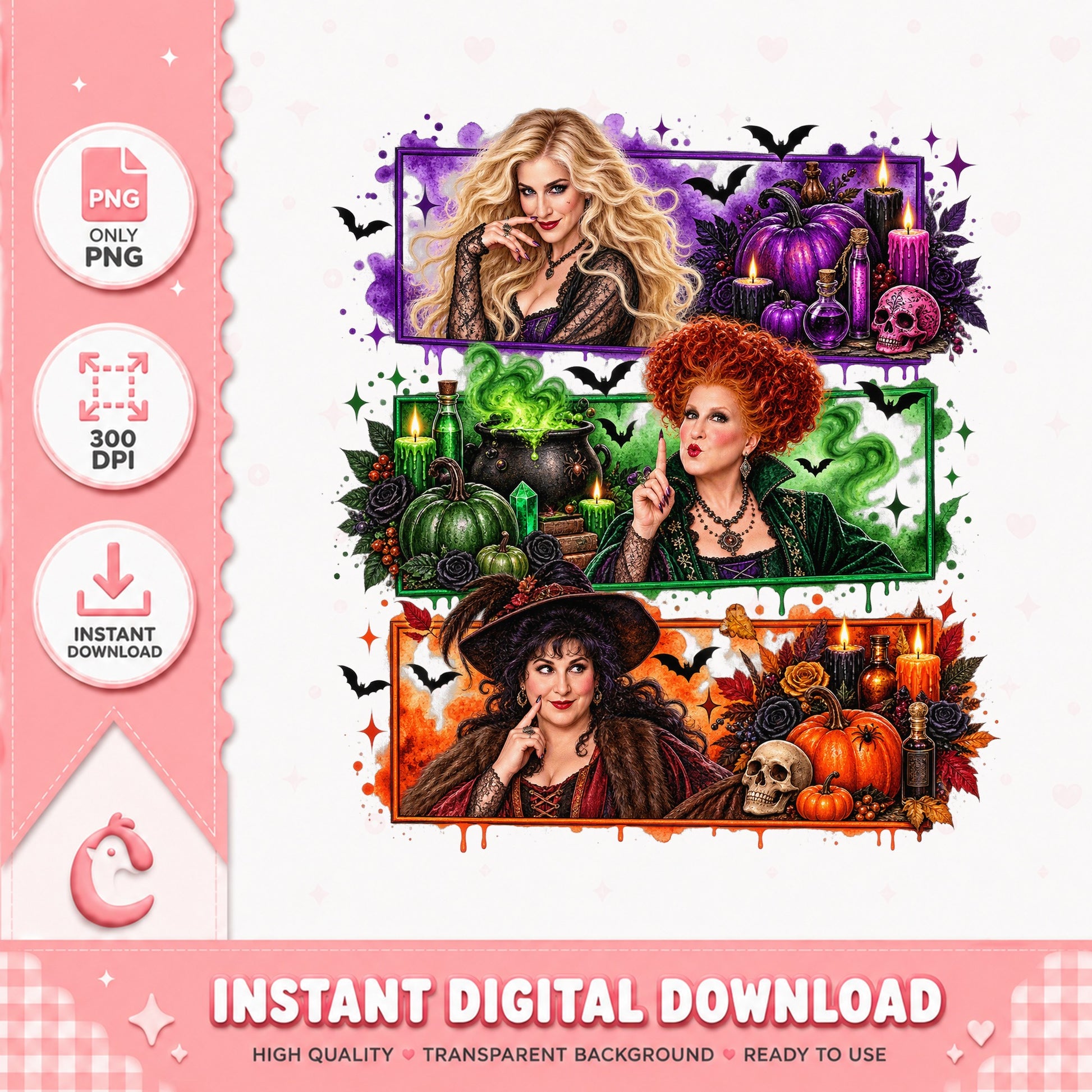 Hocus Pocus Sanderson Sisters PNG, Halloween Witch Clipart PNG