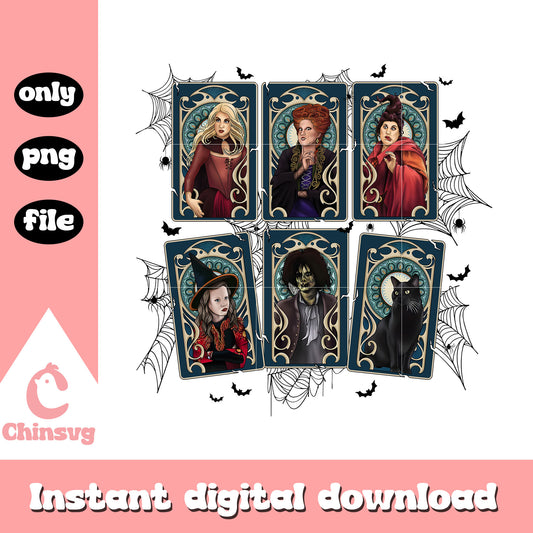 Hocus pocus characters cards design png, witches from hocus pocus png