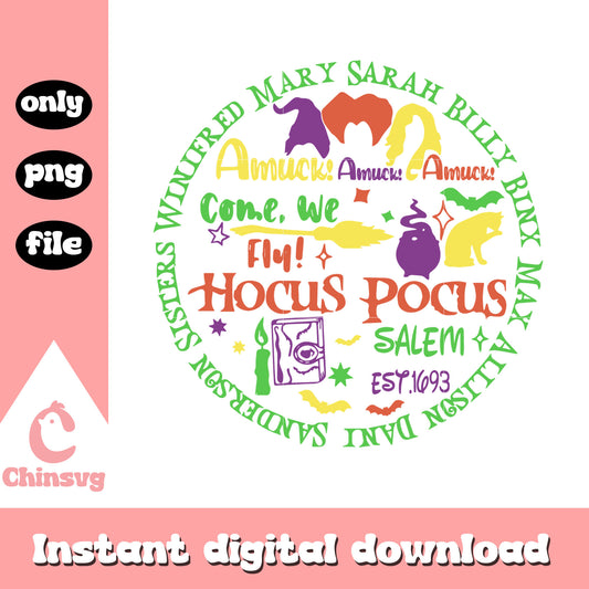 Hocus pocus characters name halloween design png, hocus pocus png