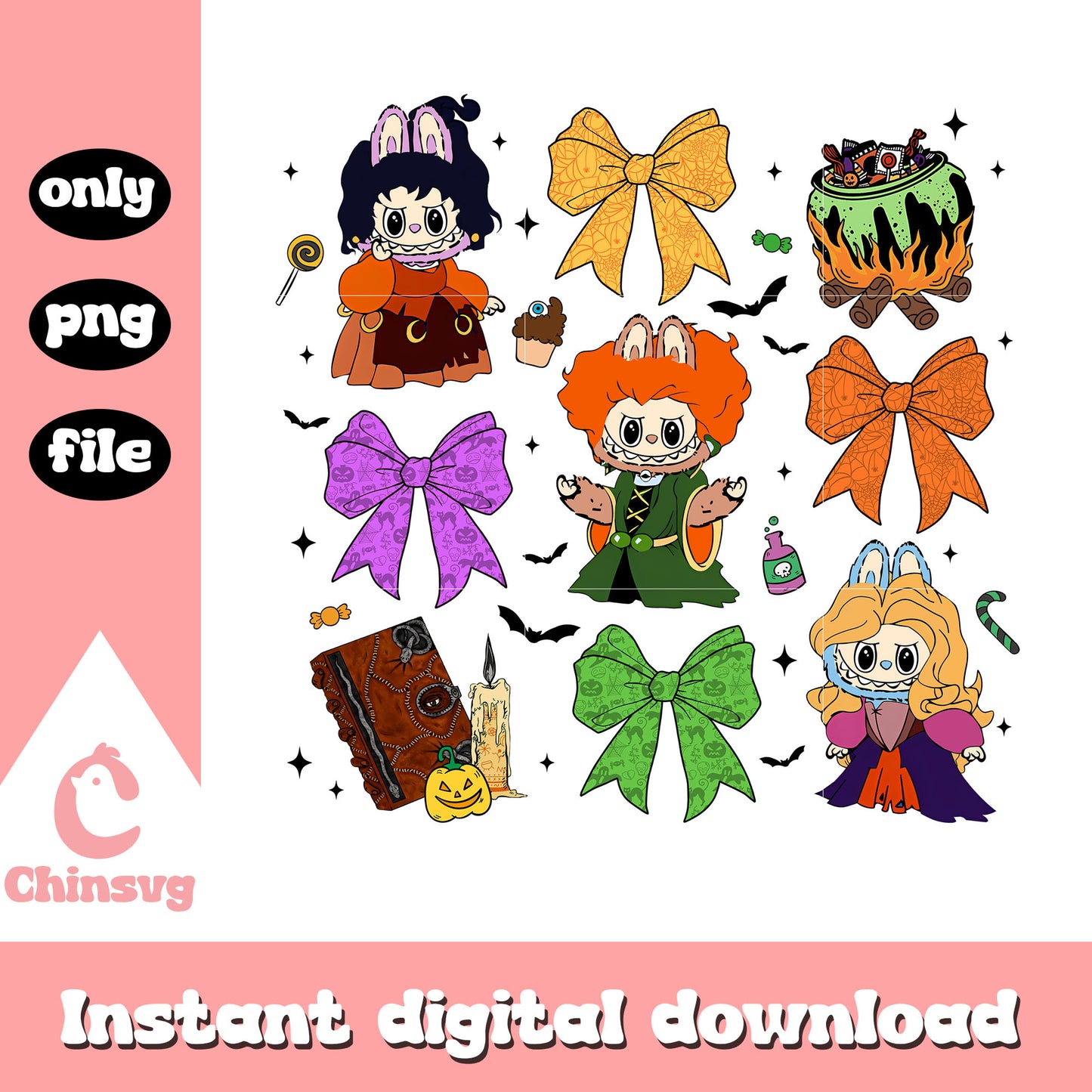 Hocus pocus coquette labubu halloween design png, halloween hocus pocus png