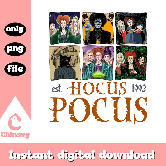 Hocus pocus est 1993 design png, hocus pocus characters png