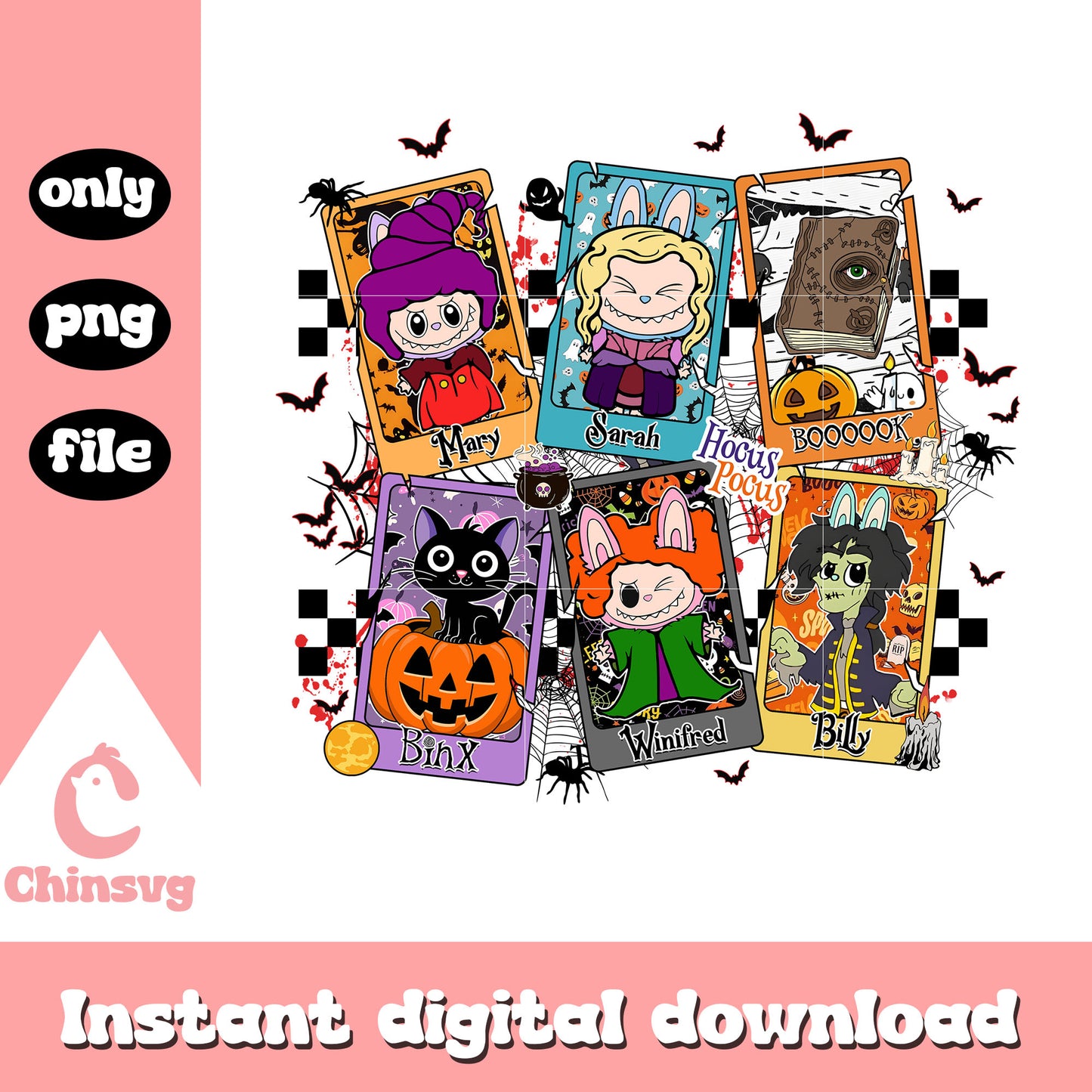 Hocus pocus halloween characters card png, sanderson sisters characters png