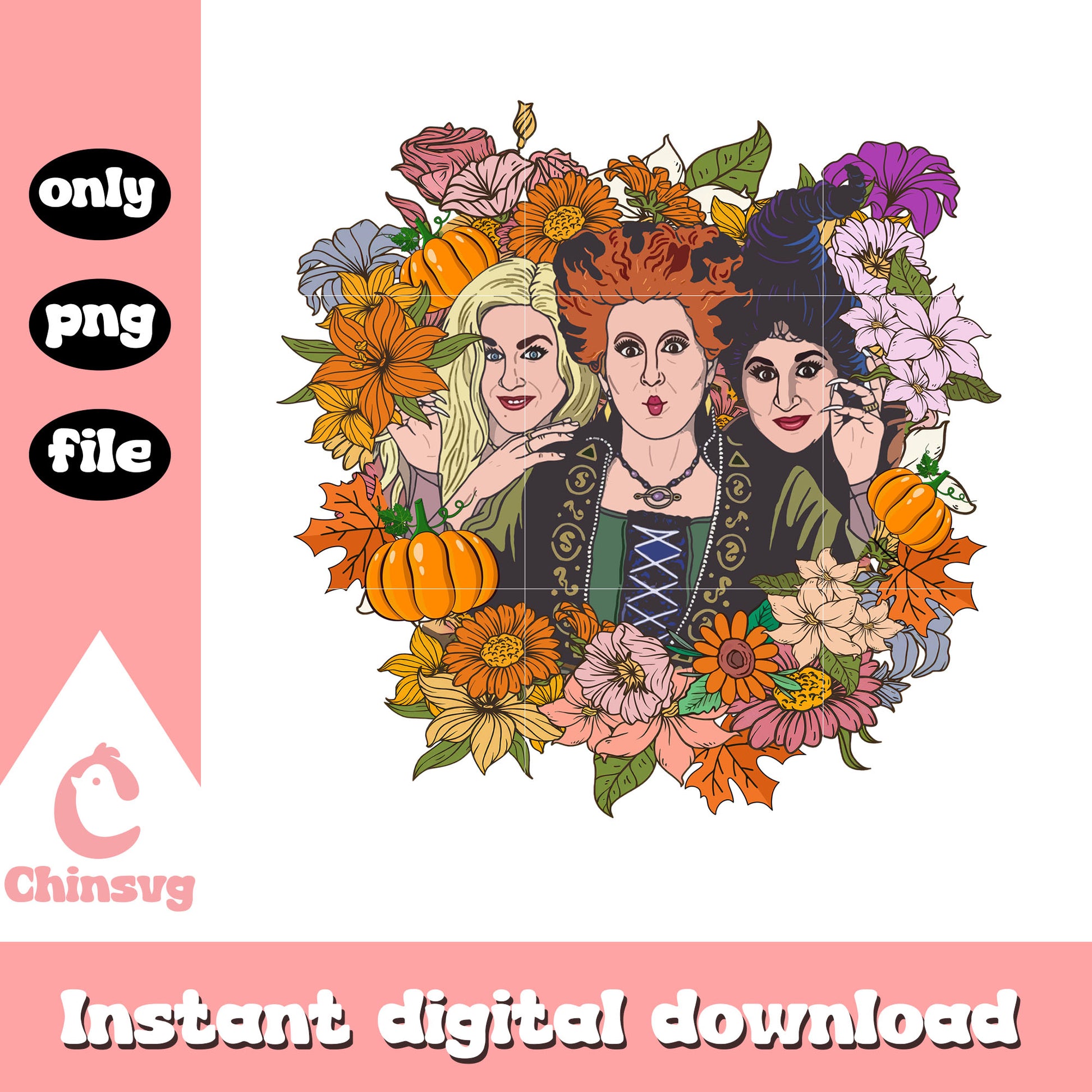 Hocus pocus sanderson sisters floral clipart png, hocus pocus png