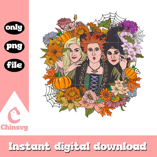 Hocus pocus sanderson sisters floral design png, sanderson sisters png