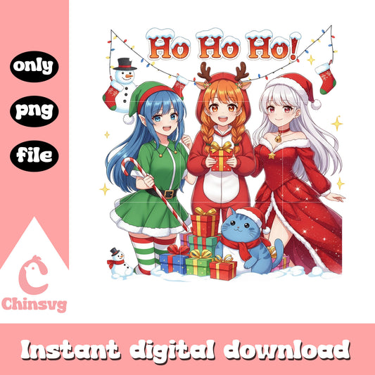 Hohoho anime characters christmas day png, christmas wallpaper png 