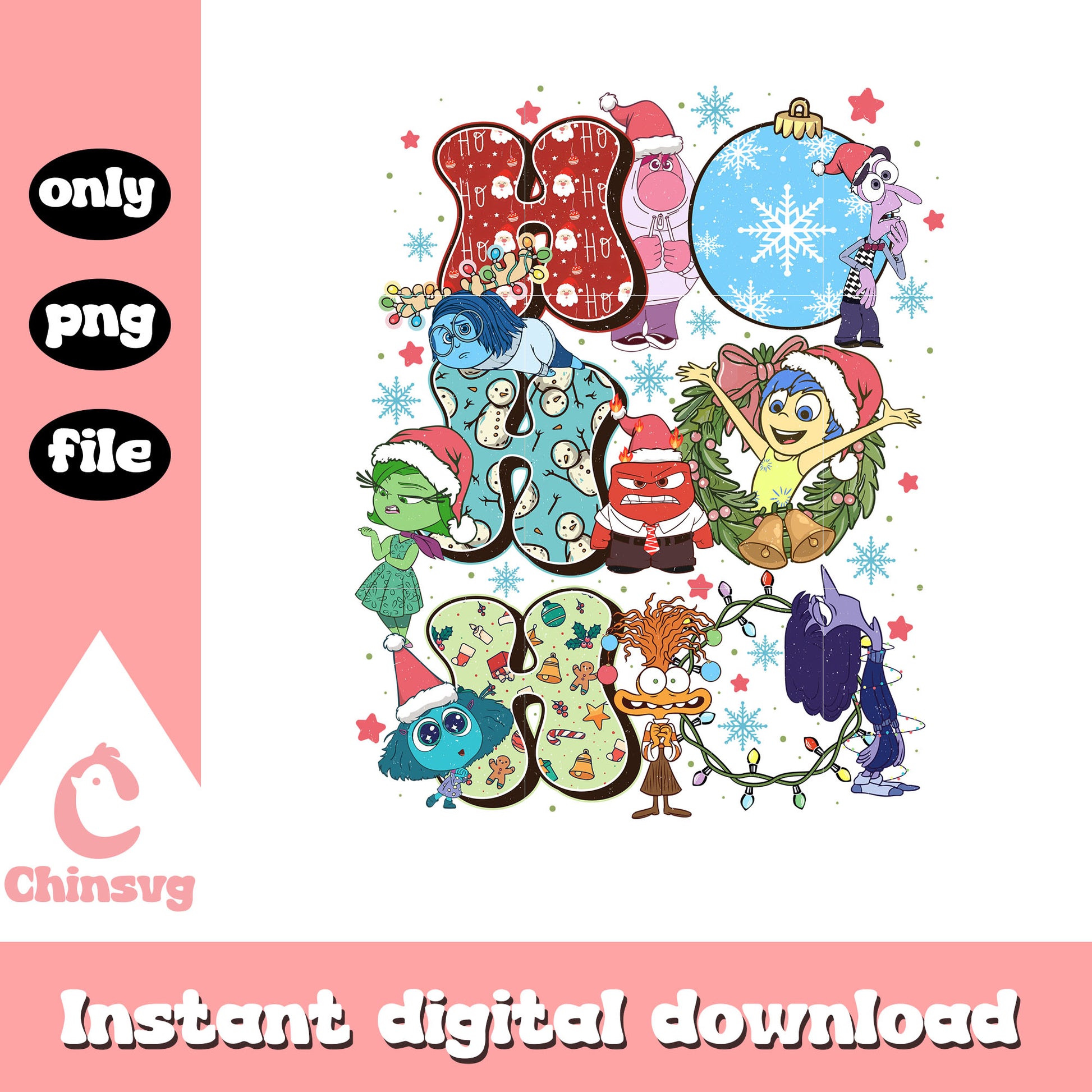 Ho ho ho inside out characters christmas png, inside out png