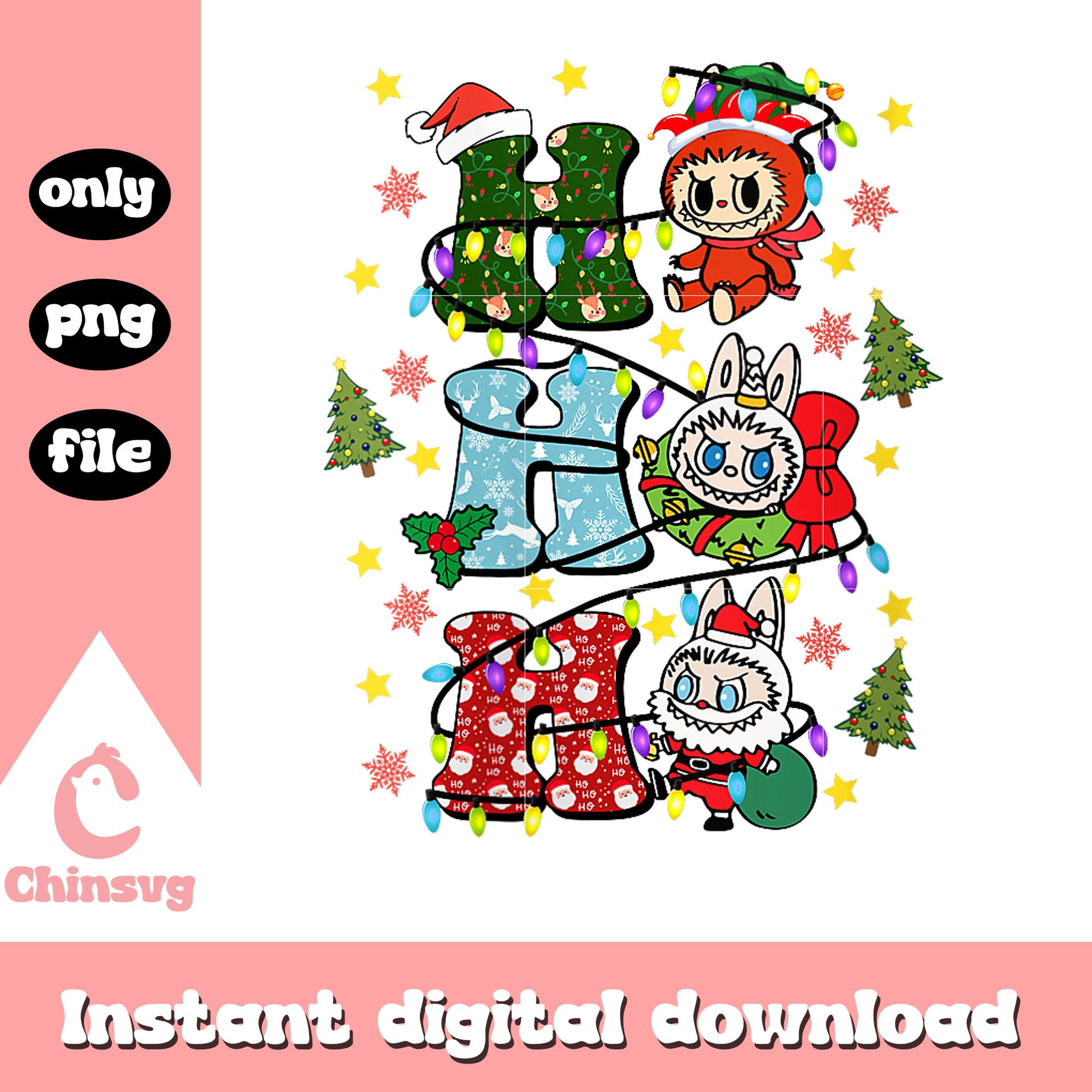 Ho ho ho labubu merry christmas lover design png, merry christmas png