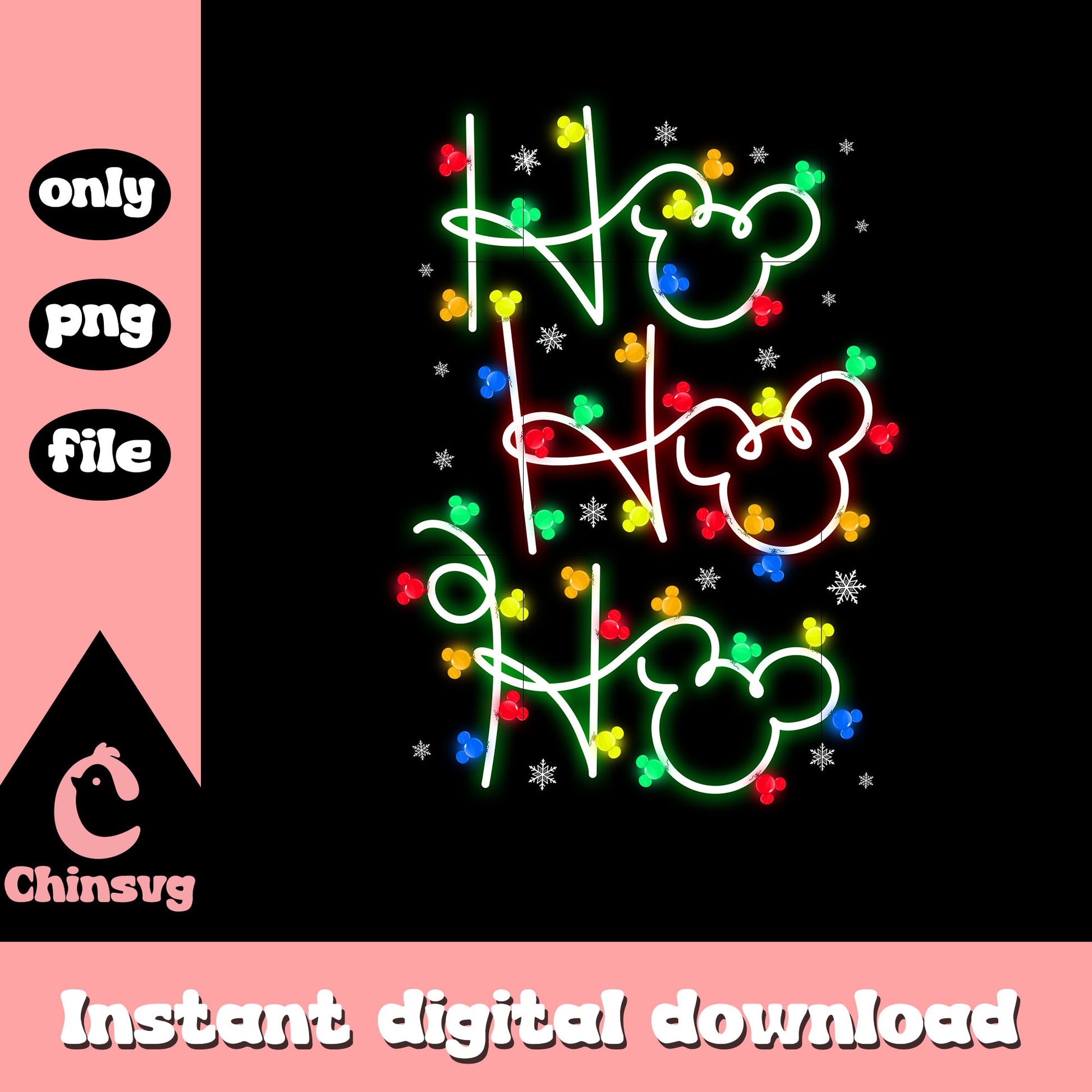 Ho ho ho mickey christmas lights png, santa claus png
