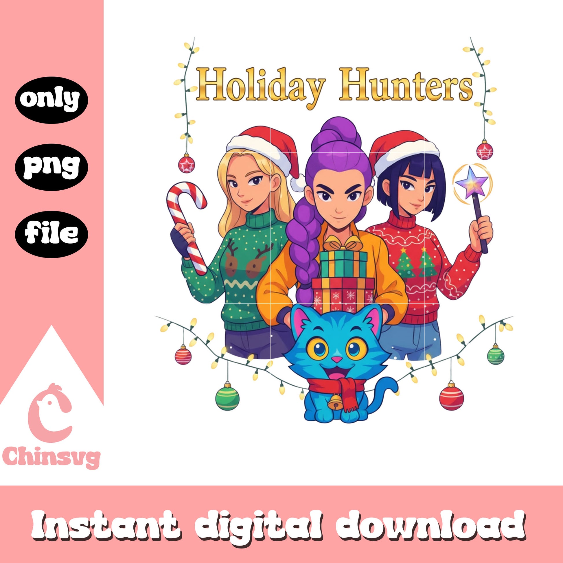 Holiday hunters huntrix members png, christmas holiday png