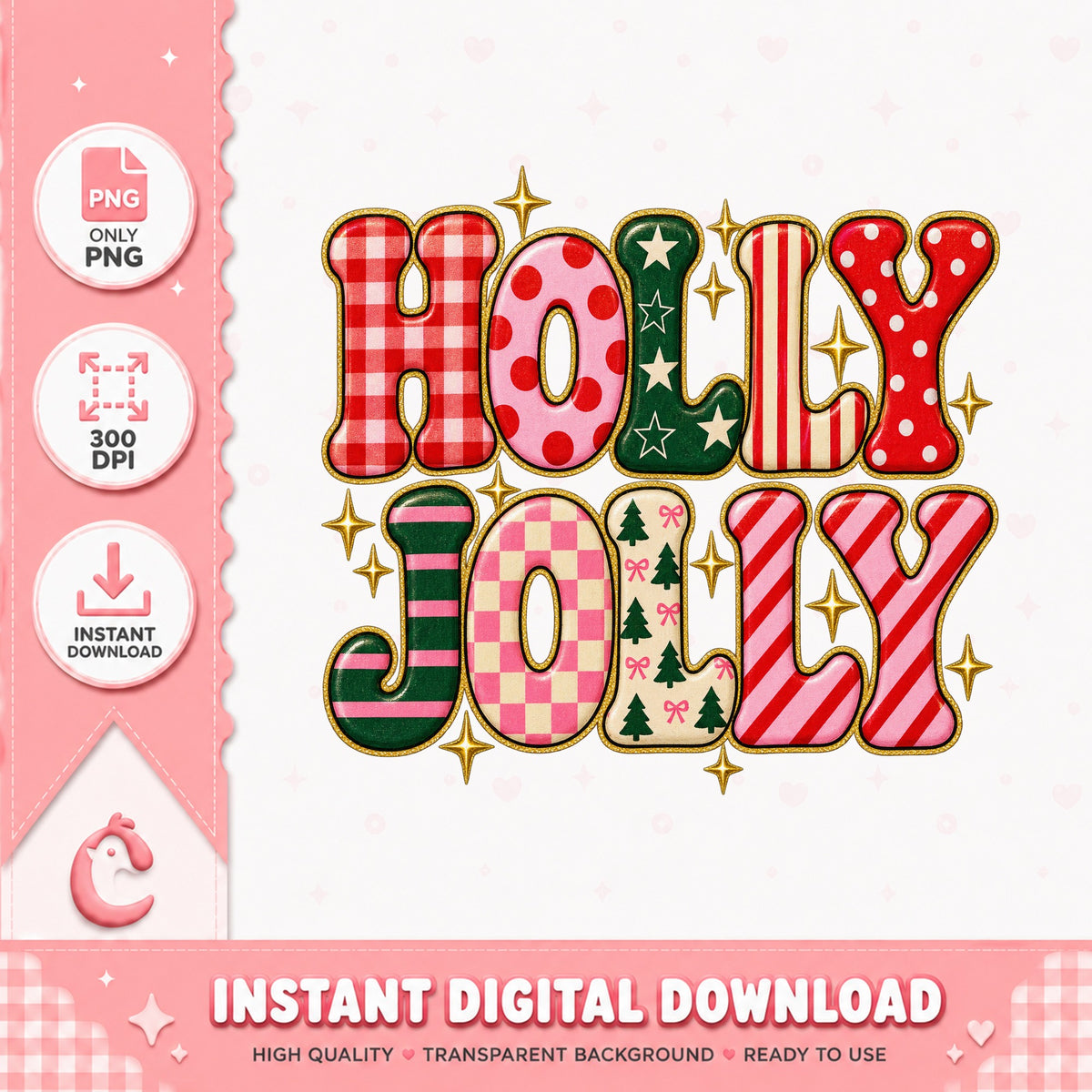 Holly Jolly Christmas PNG, Retro Christmas Lettering, Holiday PNG