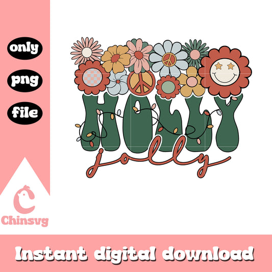 Holly jolly christmas flower design png, holly jolly christmas​ png