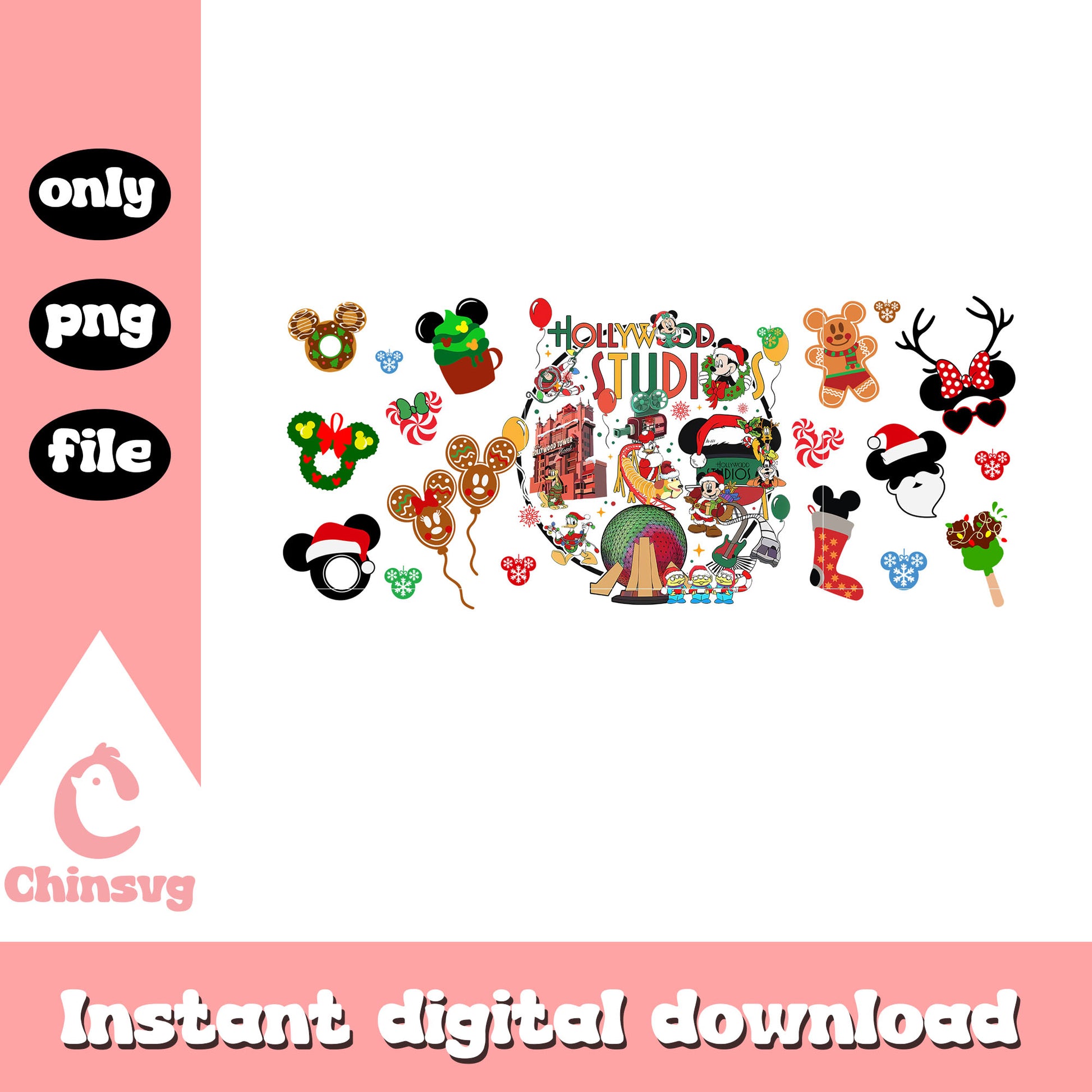 Hollywood studio christmas decor png, animated disney movies​ png