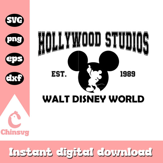 Hollywood studios est 1989 svg, mickey mouse head svg, disney svg