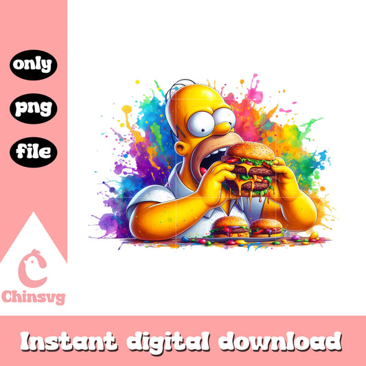Homme simpson character eating hamburger png, cartoon png