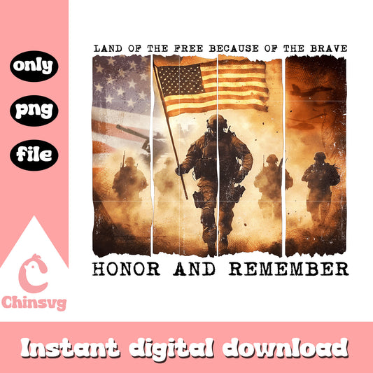 Honor and remember retro png, land of the free because of the braves png