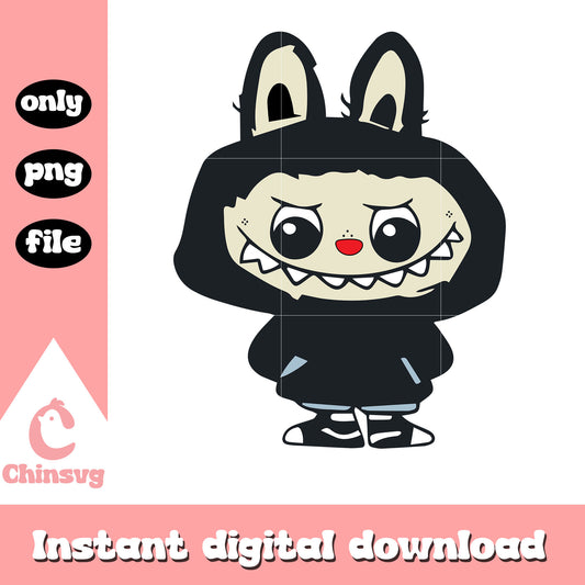 Hoodie stealth labubu clipart drawing png, labubu png