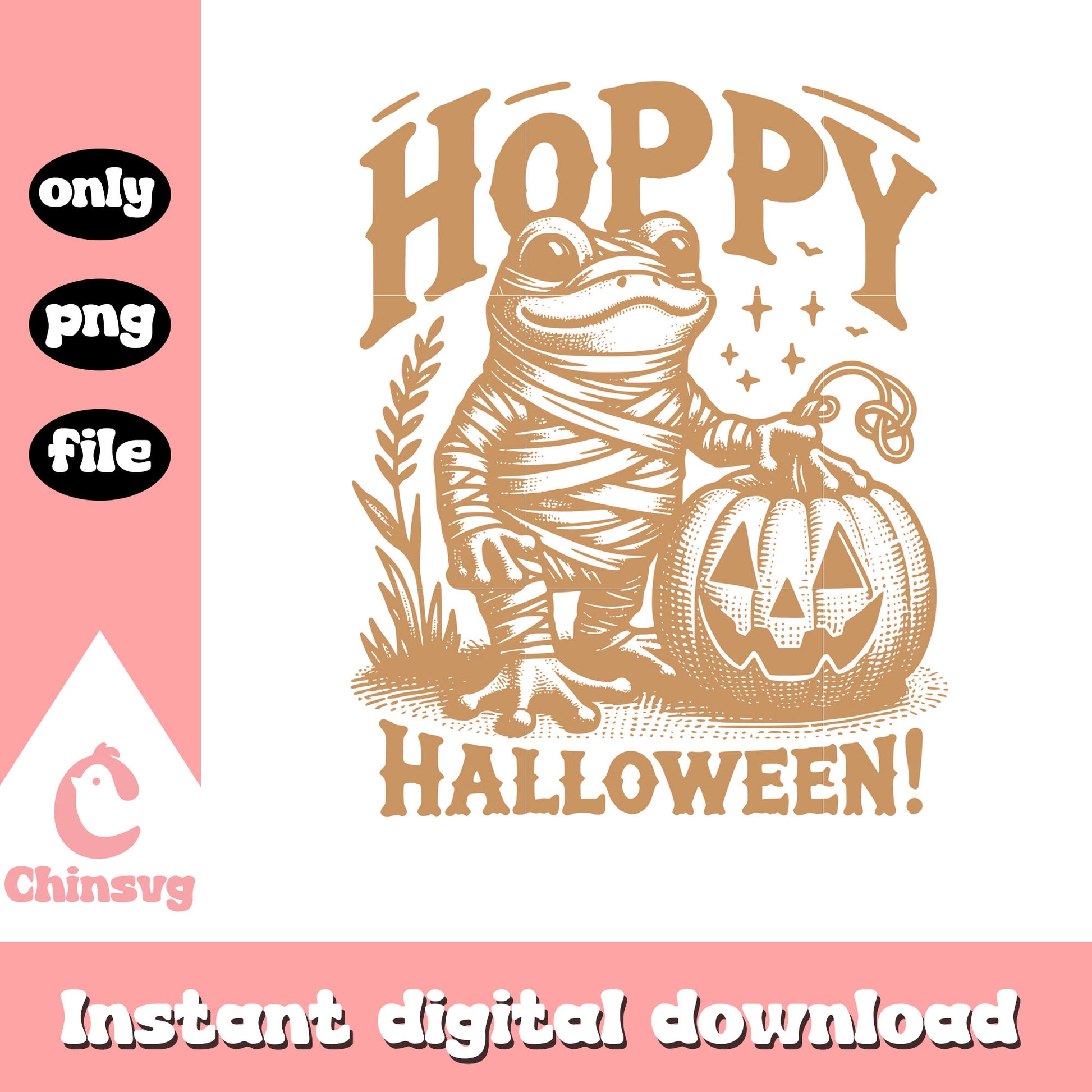 Hoppy halloween frog and pumpkin png, the mummy png