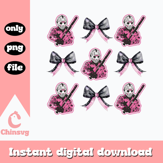Hornor character Jason Voorhees pink bow png, Hornor png, Halloween png