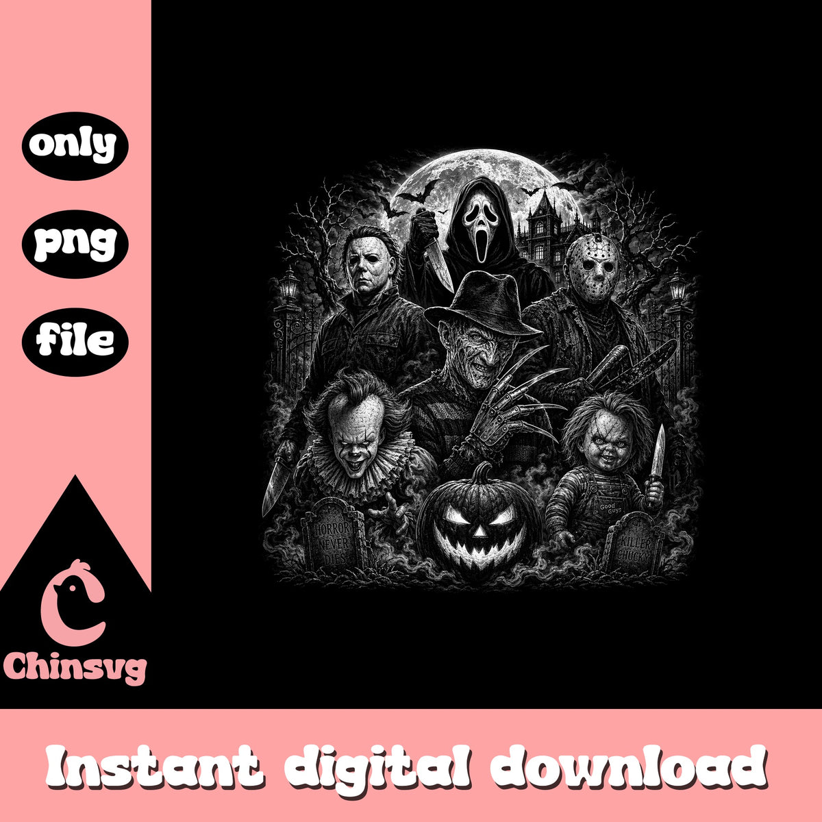 Horror Characters Halloween PNG, Horror Movie Killers PNG, Halloween PNG