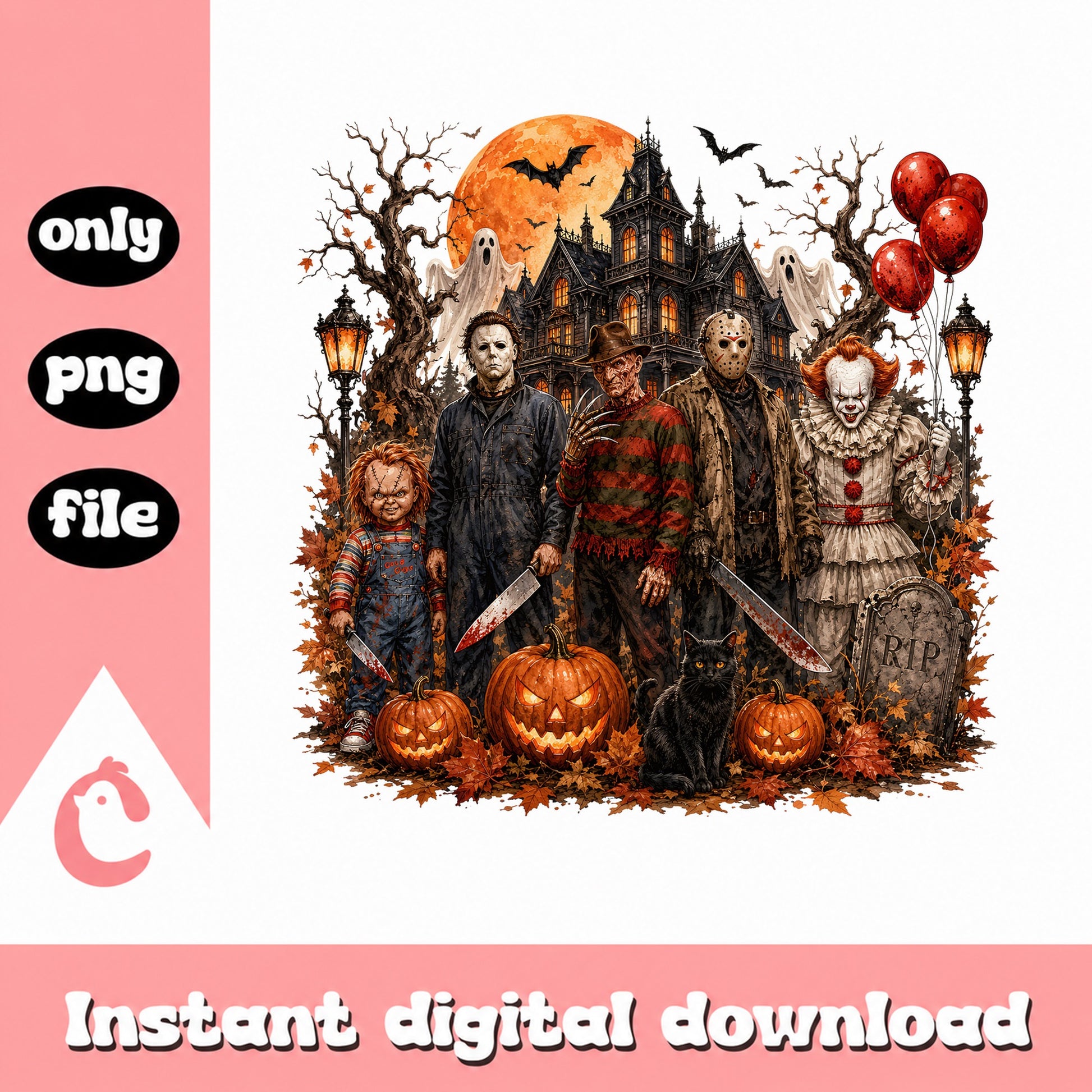 Horror Characters Halloween PNG, Scary Movie Villains PNG, Halloween PNG