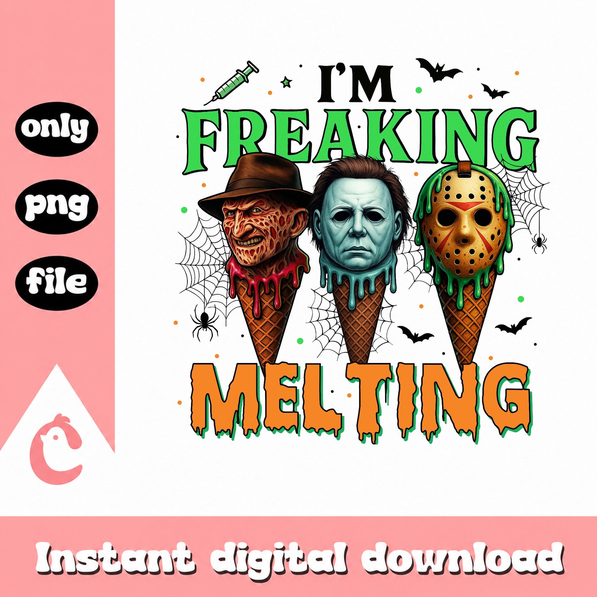 Horror Characters Ice Cream Melting PNG, Halloween PNG, Funny Halloween PNG
