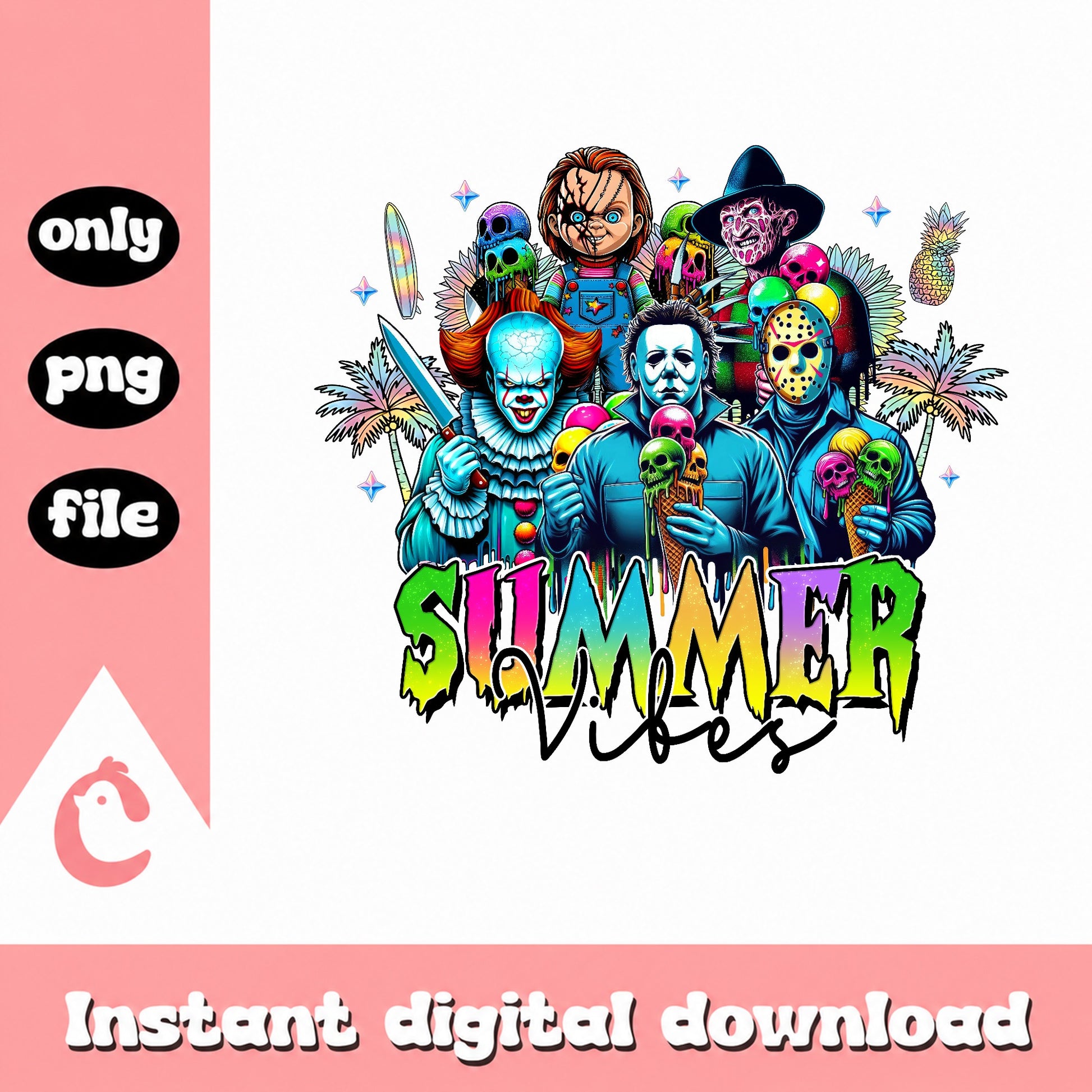 Horror Characters Summer Vibes PNG, Halloween PNG, Horror PNG