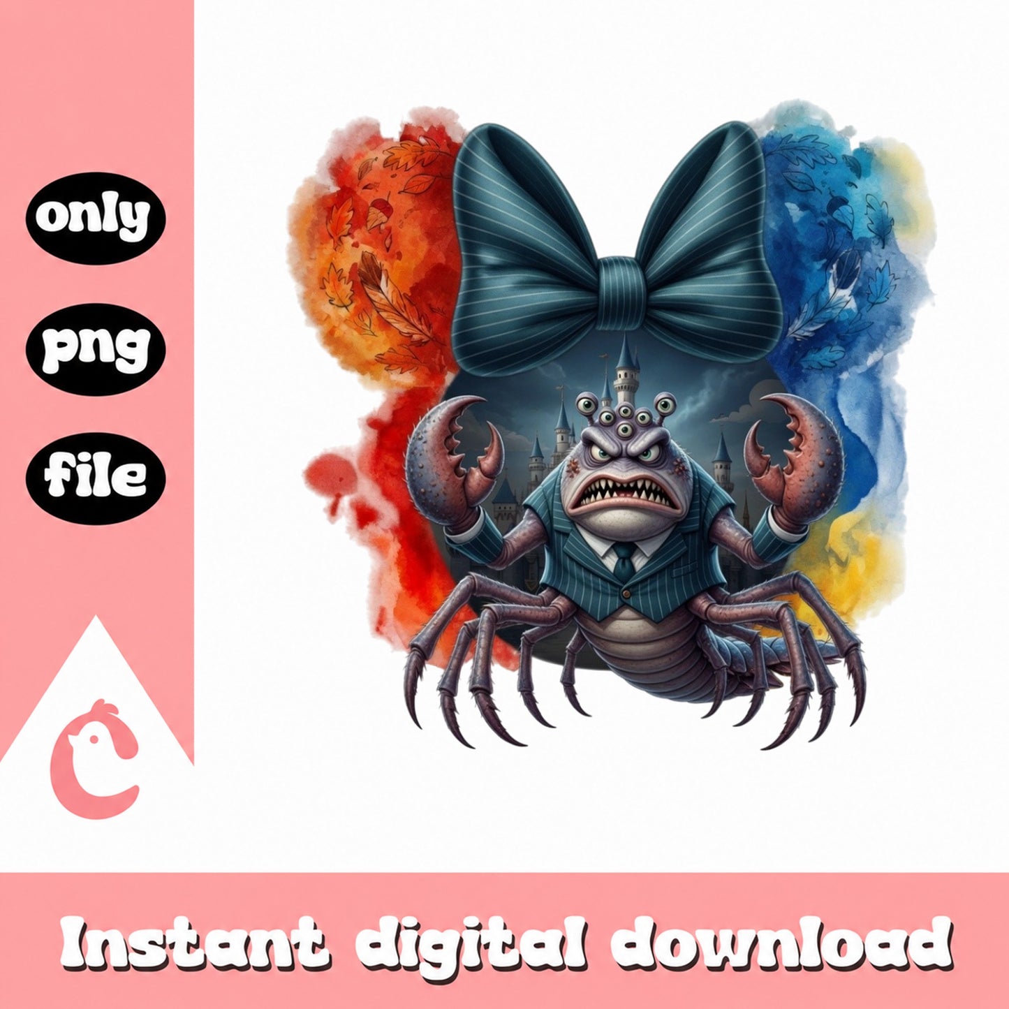 Horror Crab Villain Bow PNG, Scary Monster Disney PNG, Halloween PNG