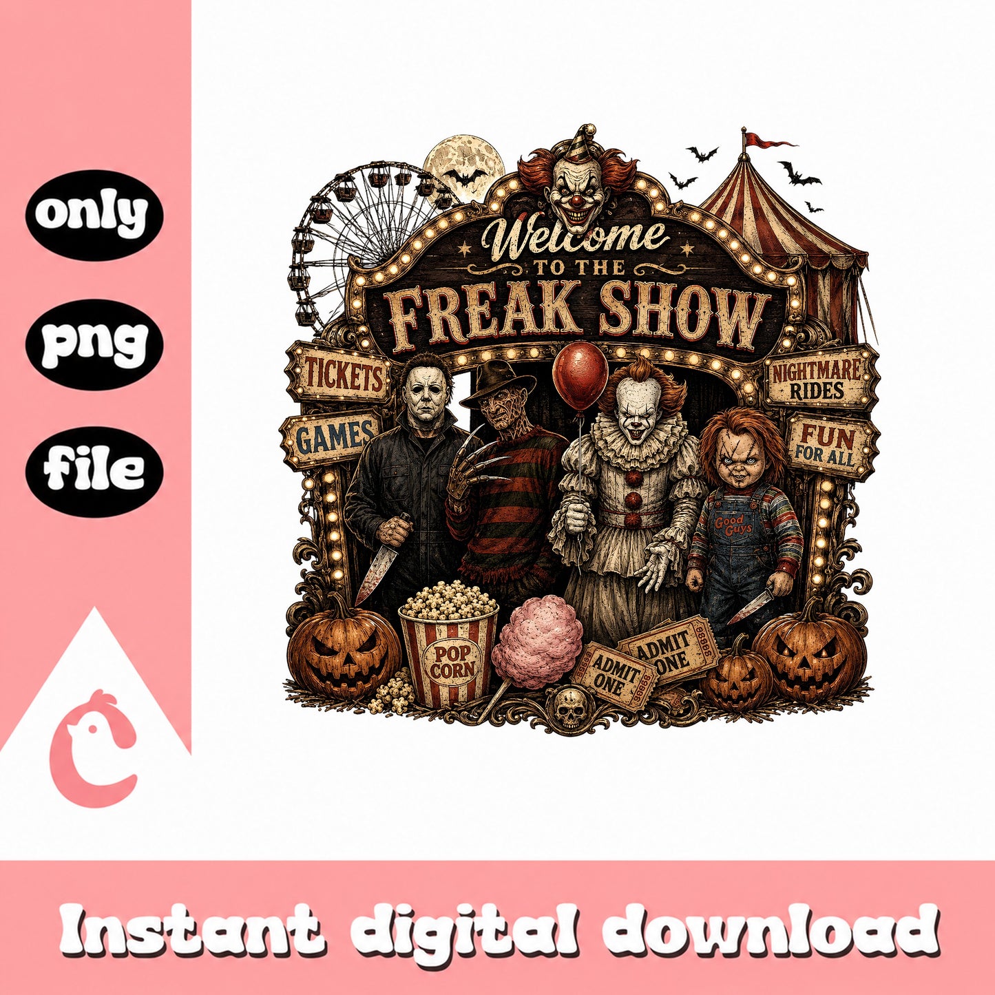 Horror Freak Show PNG, Halloween Carnival Clipart, Scary Characters PNG