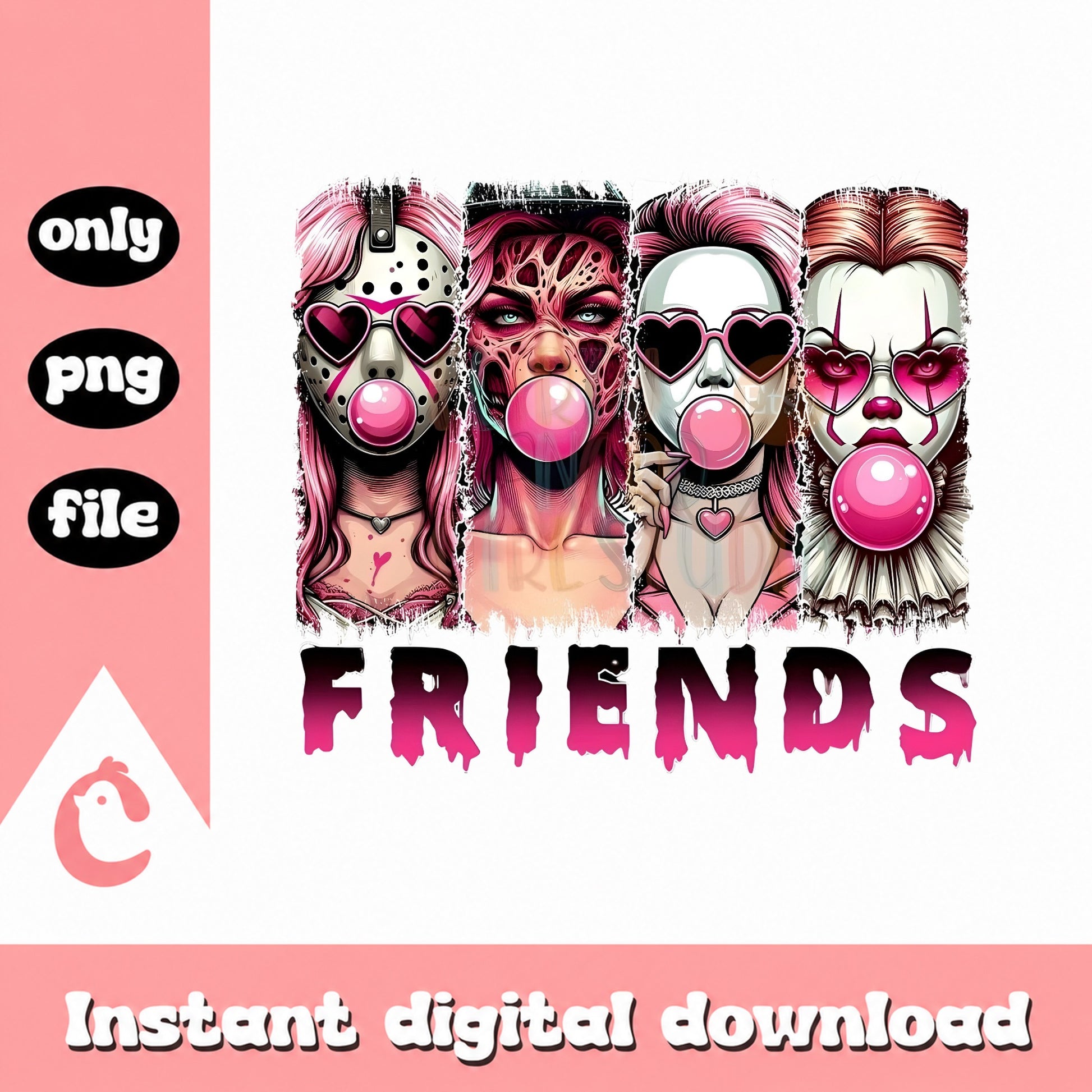 Horror Friends Bubble Gum PNG, Halloween Girls Clipart, PNG File