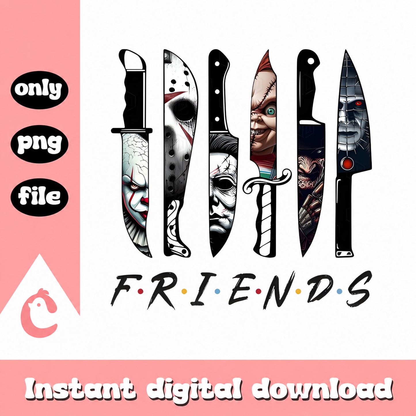 Horror Friends Knife Bundle PNG, Chucky Jason Freddy, Halloween PNG