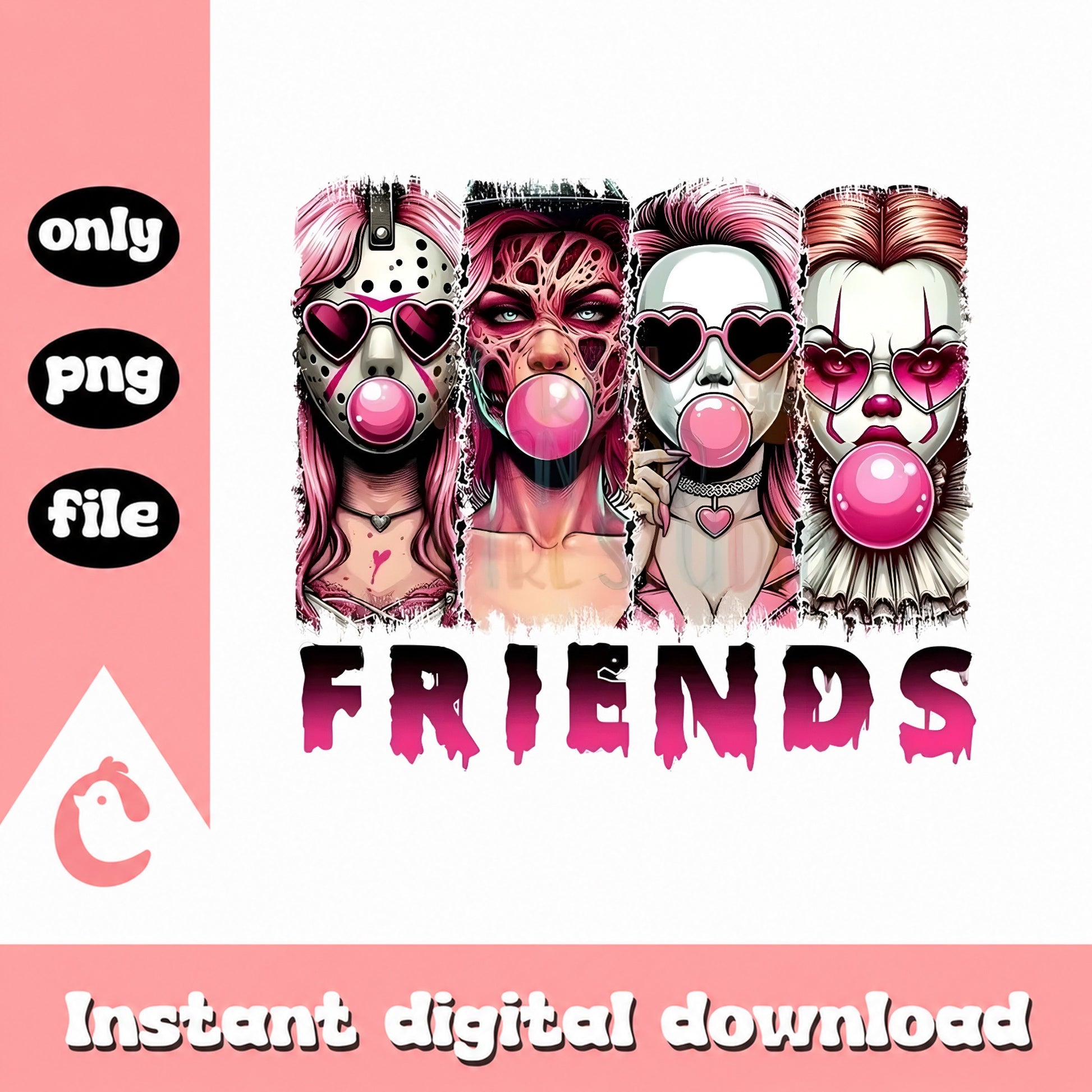 Horror Friends PNG Bundle, Halloween Clipart, Bubblegum Girls PNG
