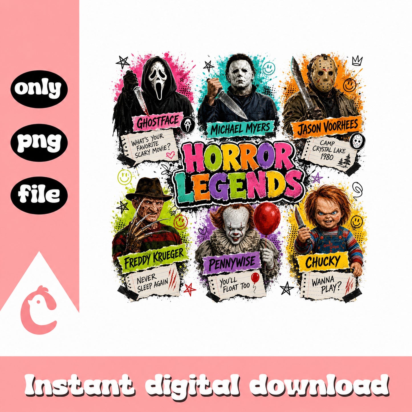 Horror Legends PNG Bundle, Halloween Scary Movie Characters, PNG