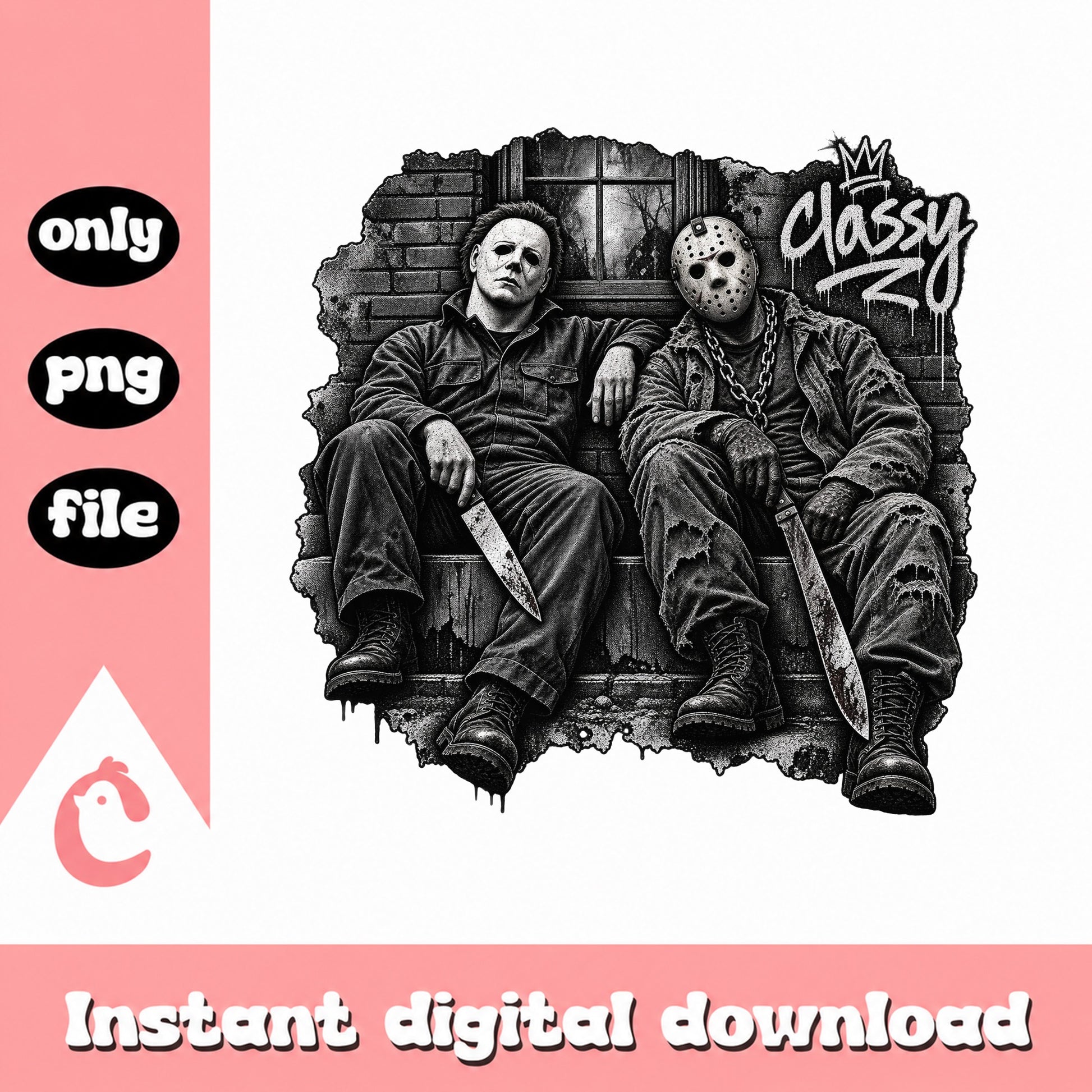 Horror Movie Characters PNG, Halloween Classy Design, PNG File