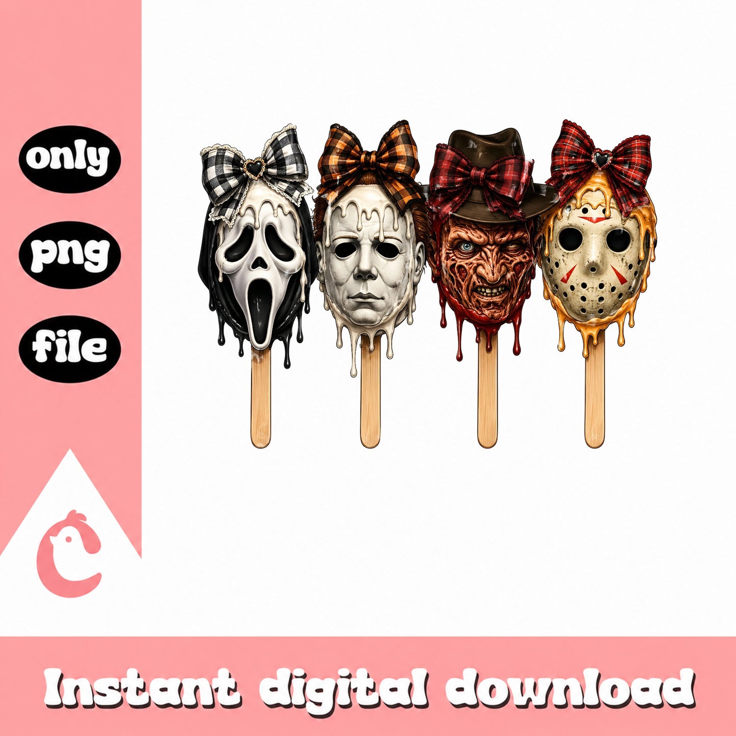 Horror Movie Masks Cake Pops PNG, Halloween Clipart, Instant Download PNG