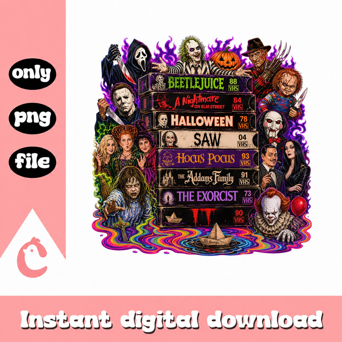 Horror Movie VHS Bundle PNG, Halloween Horror Characters, Scary PNG