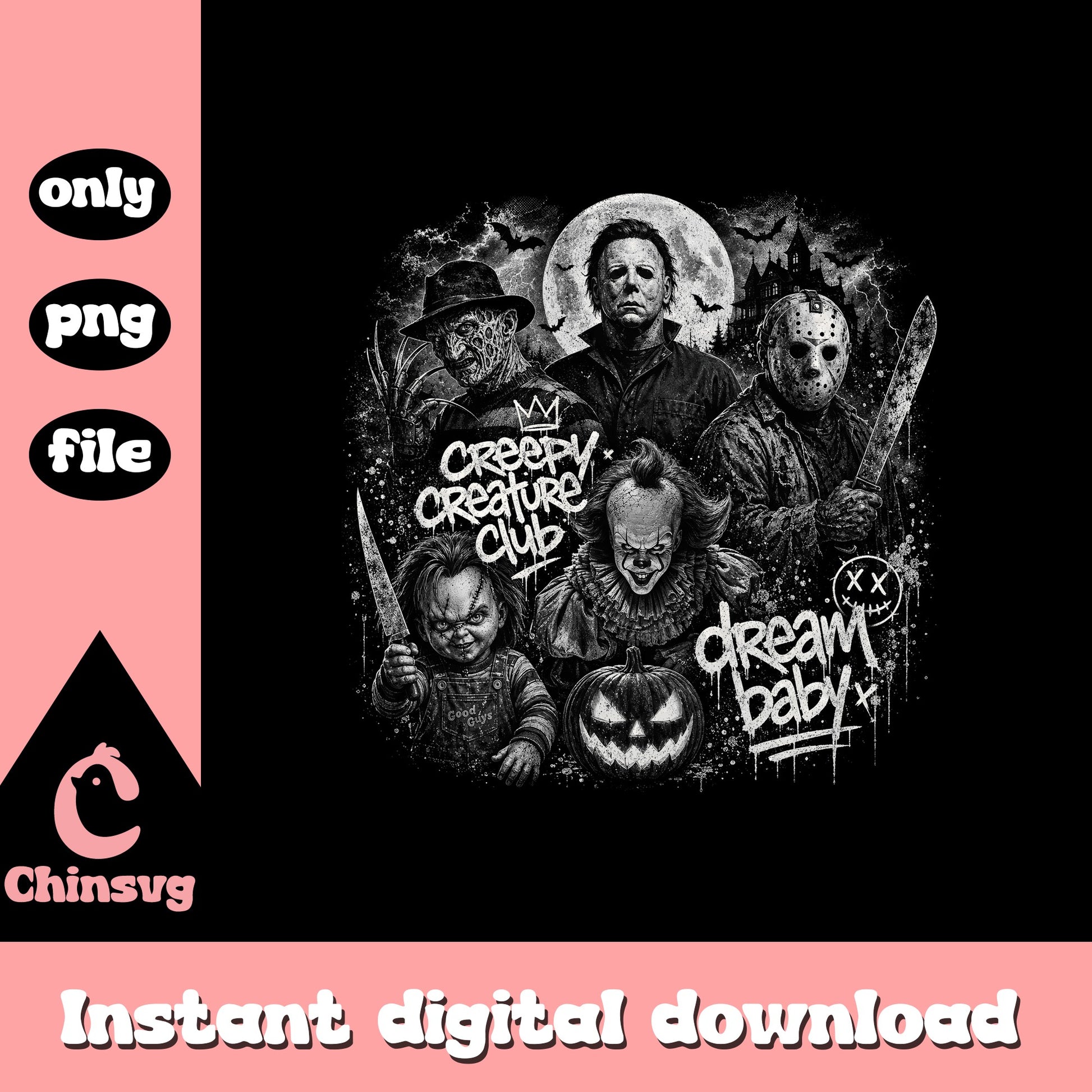 Horror Movie Villains PNG, Creepy Creature Club PNG, Halloween Horror PNG
