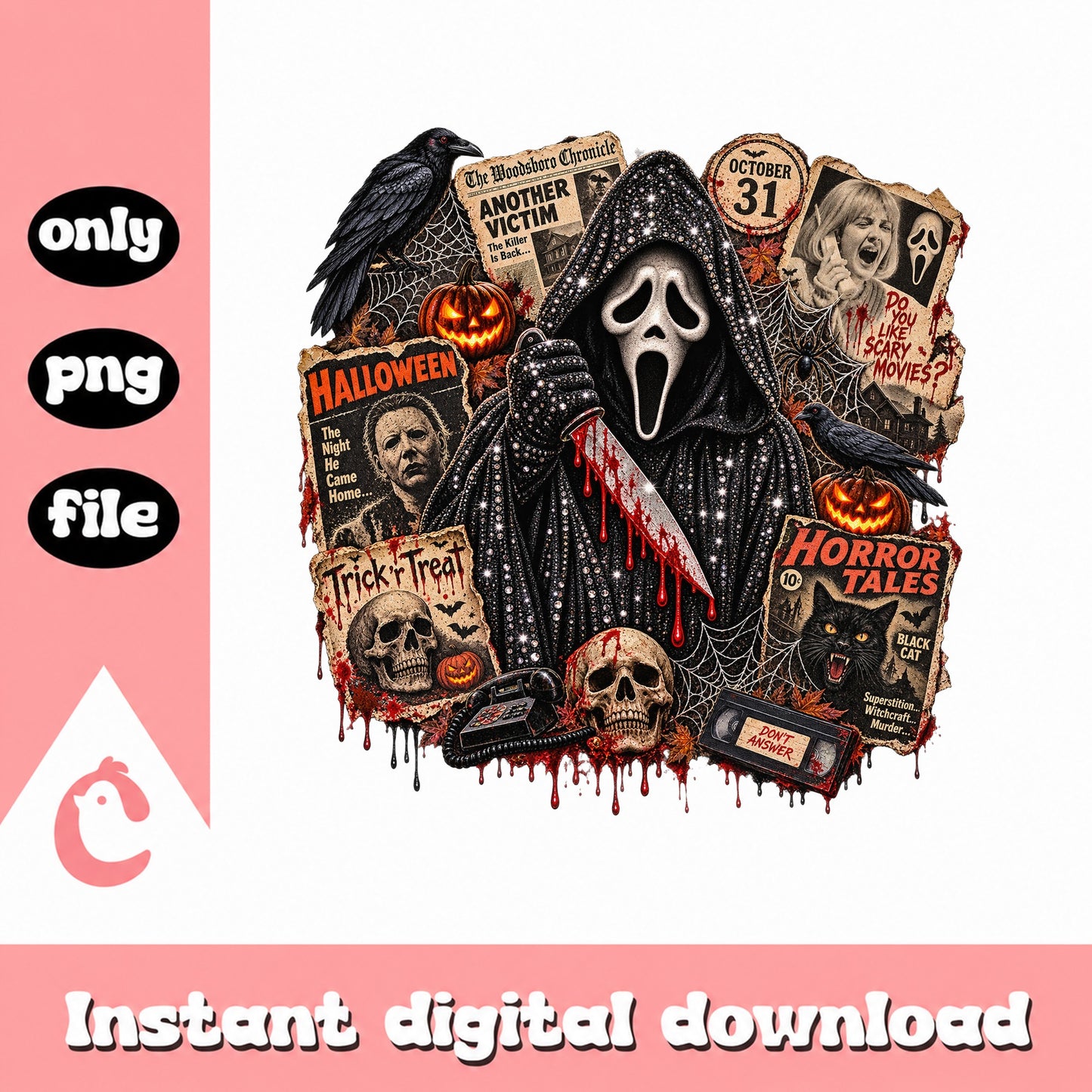 Horror Movies Collage PNG, Spooky Halloween Bundle, October 31 SVG