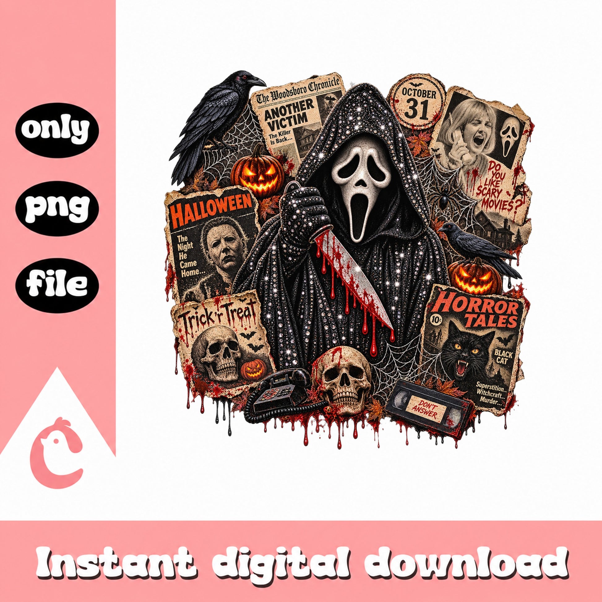Horror Movies Collage PNG, Spooky Halloween Bundle, October 31 SVG