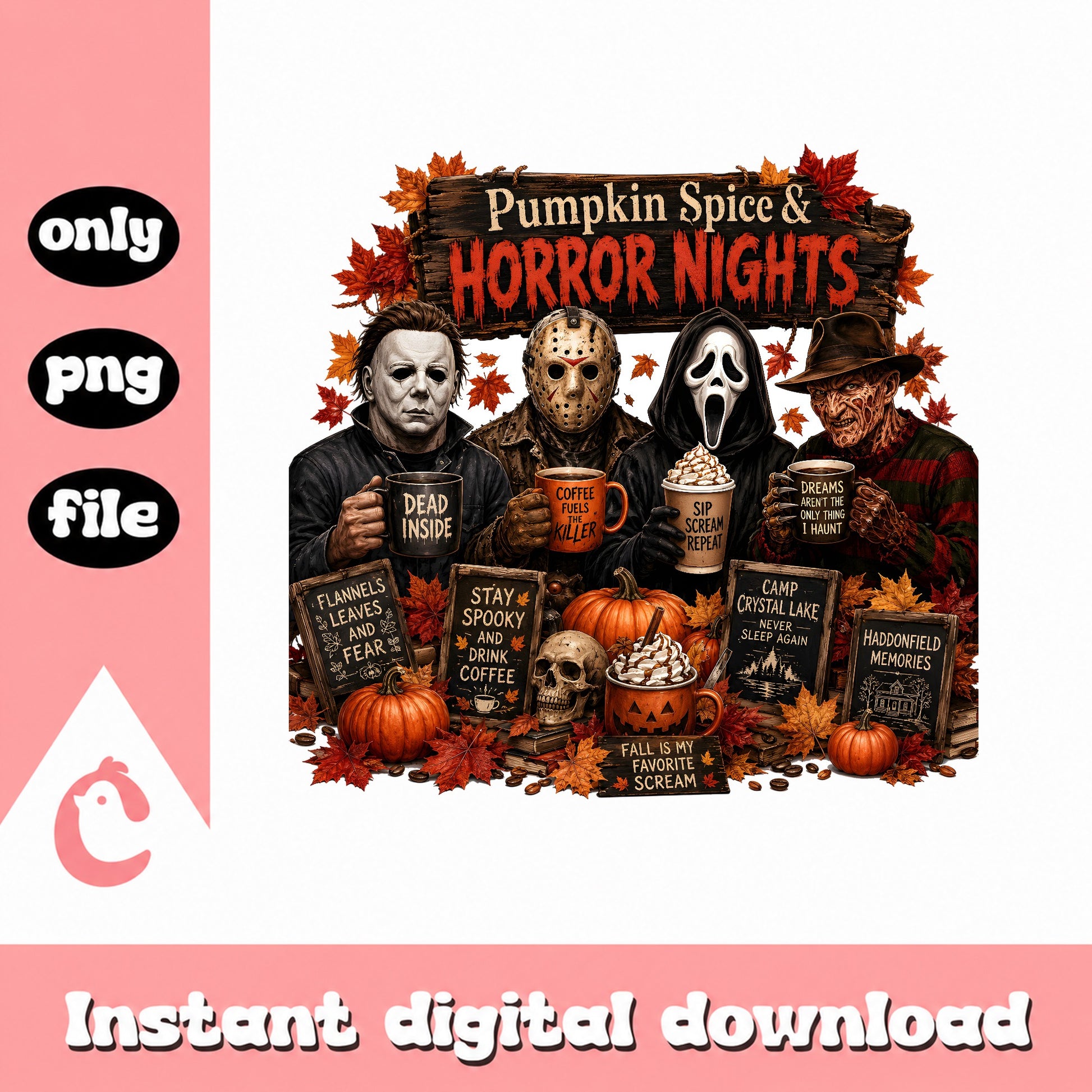 Horror Movies Halloween PNG, Pumpkin Spice Coffee Mug, Fall PNG