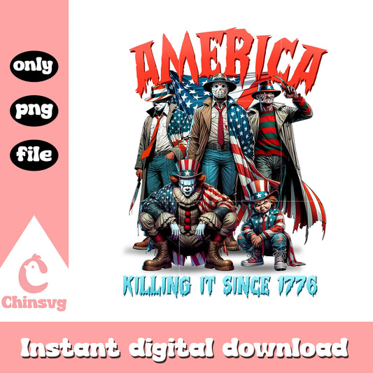 Horror character America killing it since est 1776 png, Horror movie png
