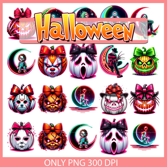 Horror character pumpkin design bundle png, halloween horror​ png