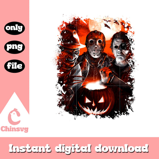 Horror characters and pumpkin png, halloween png, pumpkin png